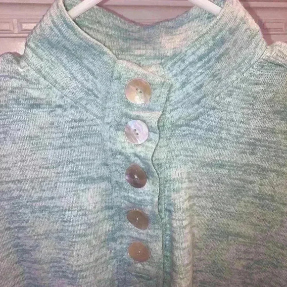 Soft Surroundings size S grey green.heather Sweater pullover large buttons - Picture 3 of 9